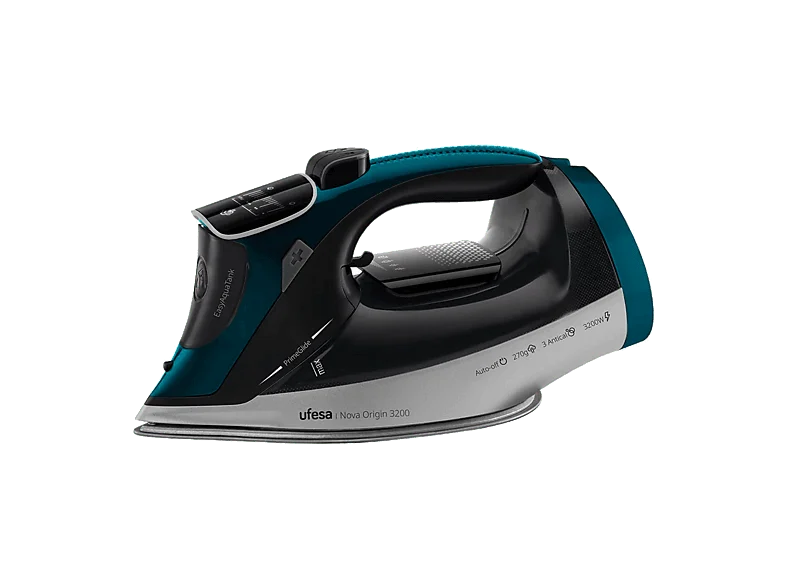 Plancha de vapor - Ufesa Nova Origin, 3200W, Digital, Golpe Vapor 260g, Depósito 350ml, Continuo 50g/min, Sistema 3 antical, Negro/Azul/Plata