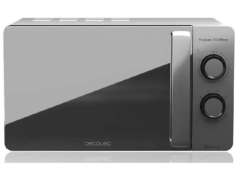 Microondas con grill - Cecotec Proclean 3160 Mirror, 700 W, 6 niveles, Descongelacióm, 20 l, Plata