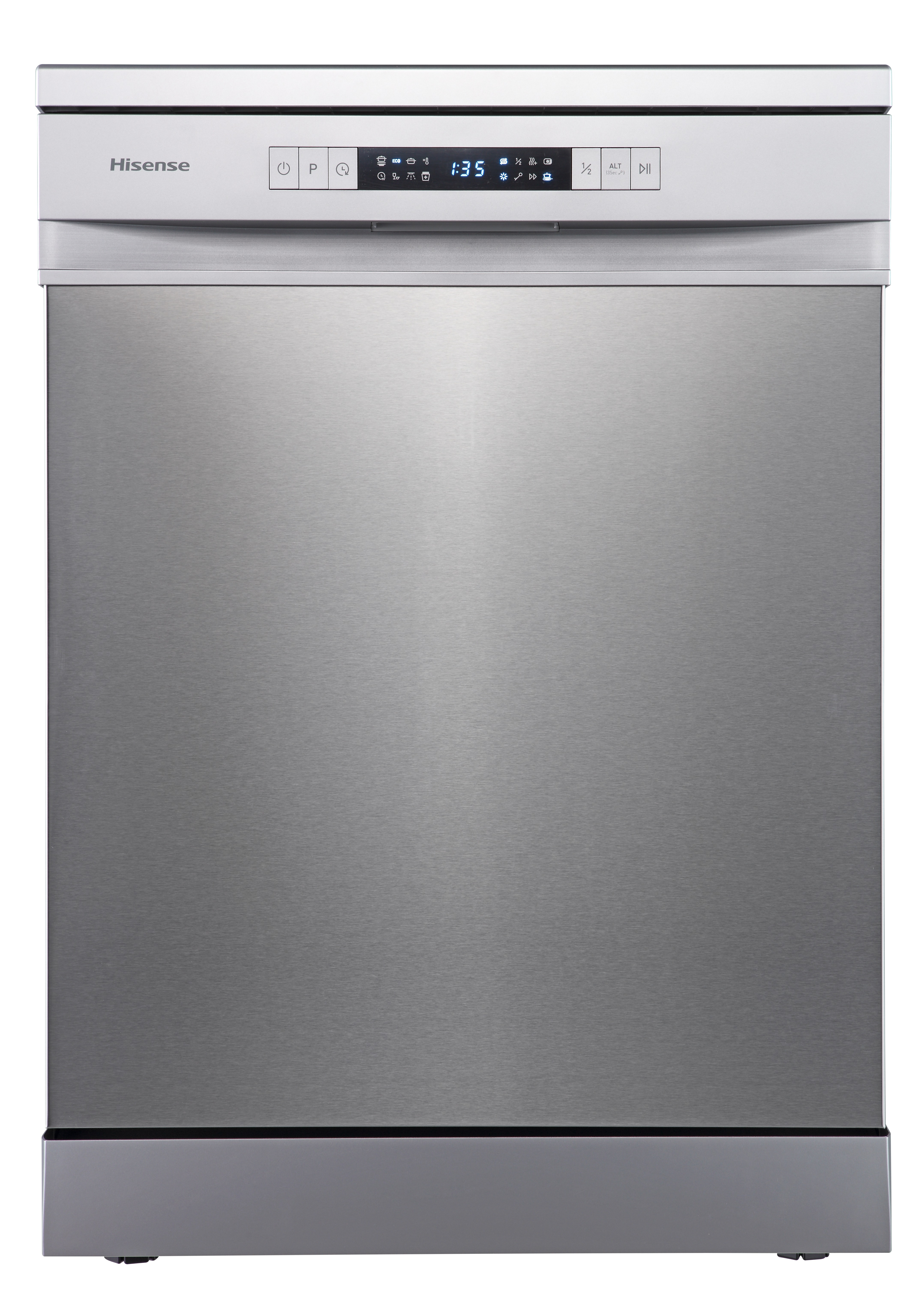 Lavavajillas - Hisense HS623D10X, 14 servicios, 7 programas, 60 cm, Media Carga, Tercera bandeja, Inox