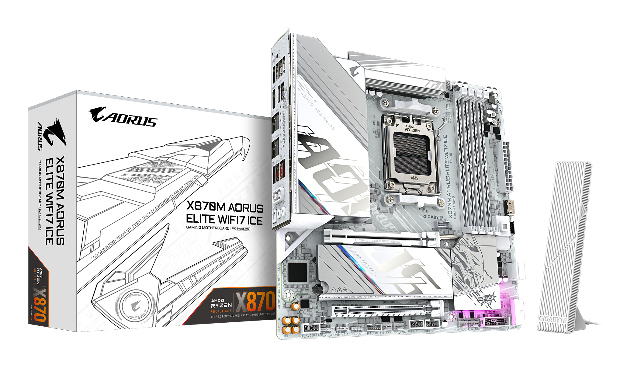Placa base Gigabyte X870M Aorus Elite WiFi7 Ice AMD X870 AM5 DDR5 Micro ATX Blanco