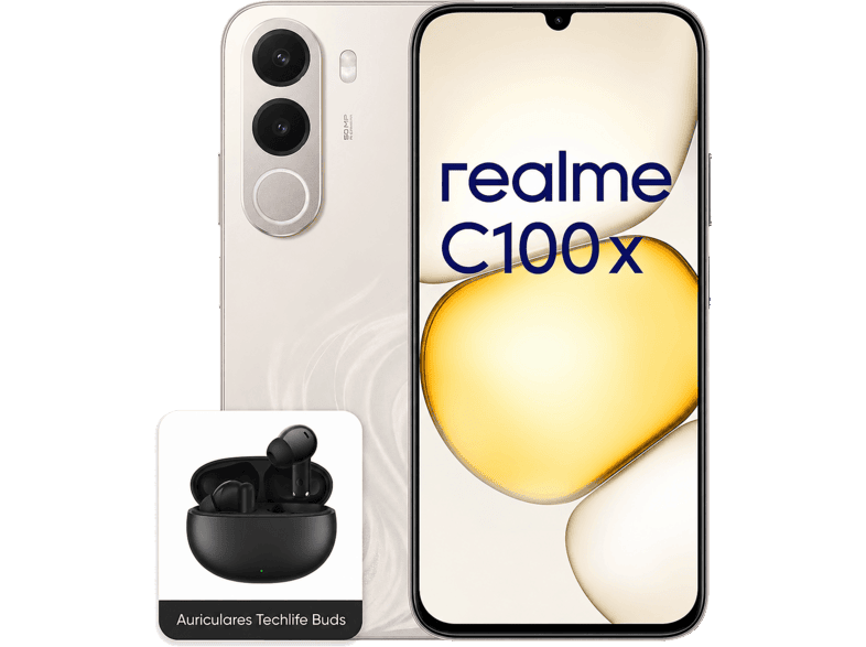realme C100X, Golden Coast, 256 GB, 4 6.8 " HD +, Unisoc T7250, 7500 mAh + Auriculares Techlife Buds