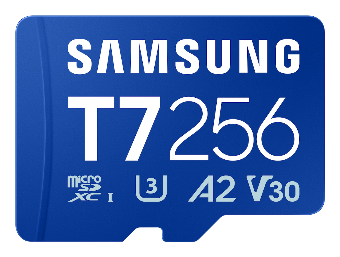Tarjeta Micro SDXC - Samsung T7 MB-MB256T, 256 GB, Lectura hasta 170 MB/s, UHS Clase 3, A2, V30, Azul