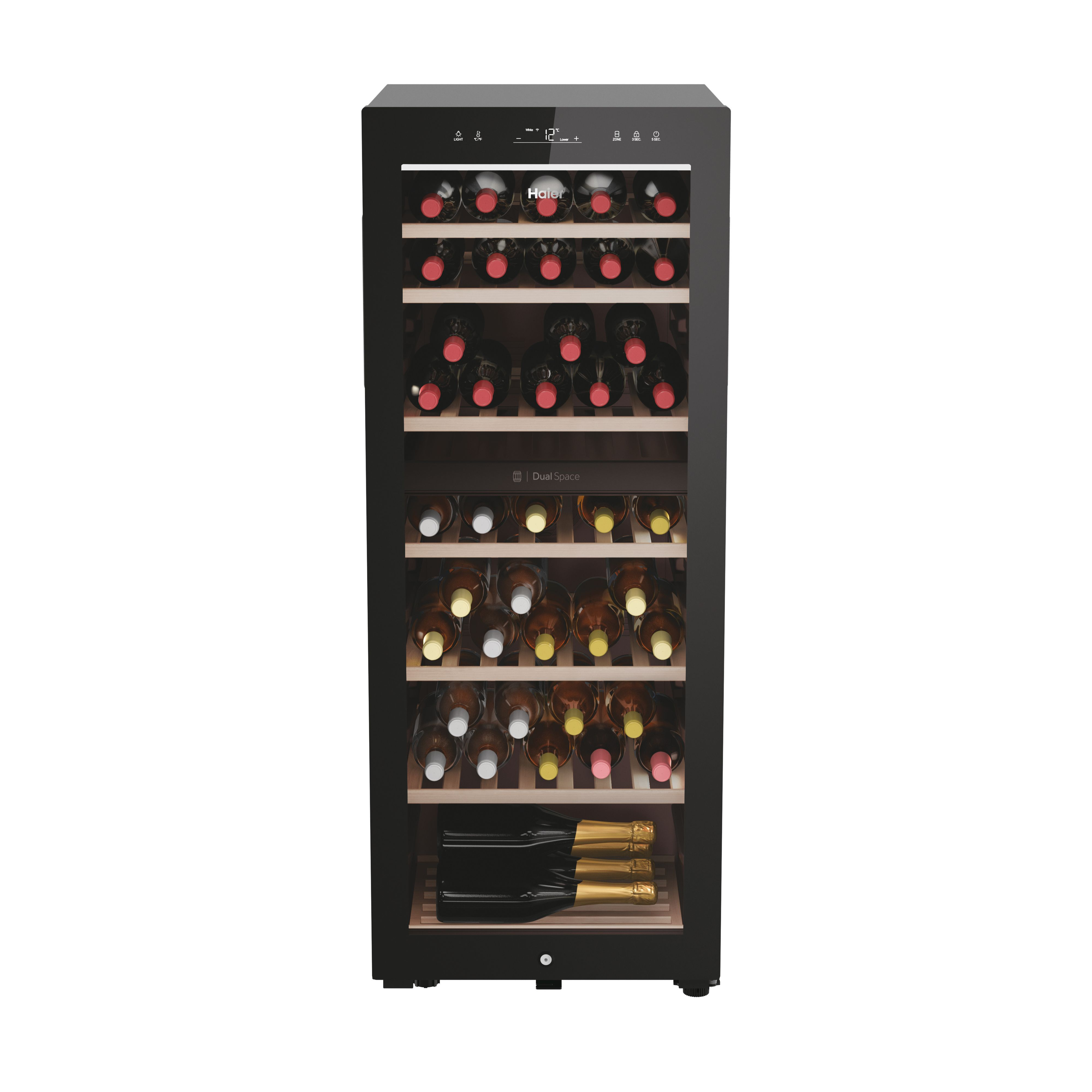 Vinoteca - Haier HWS77GDAU1 Wine Bank 50 Series 7, Temperatura 5-20º, 77 botellas, Doble Zona, Wi-Fi, Negro
